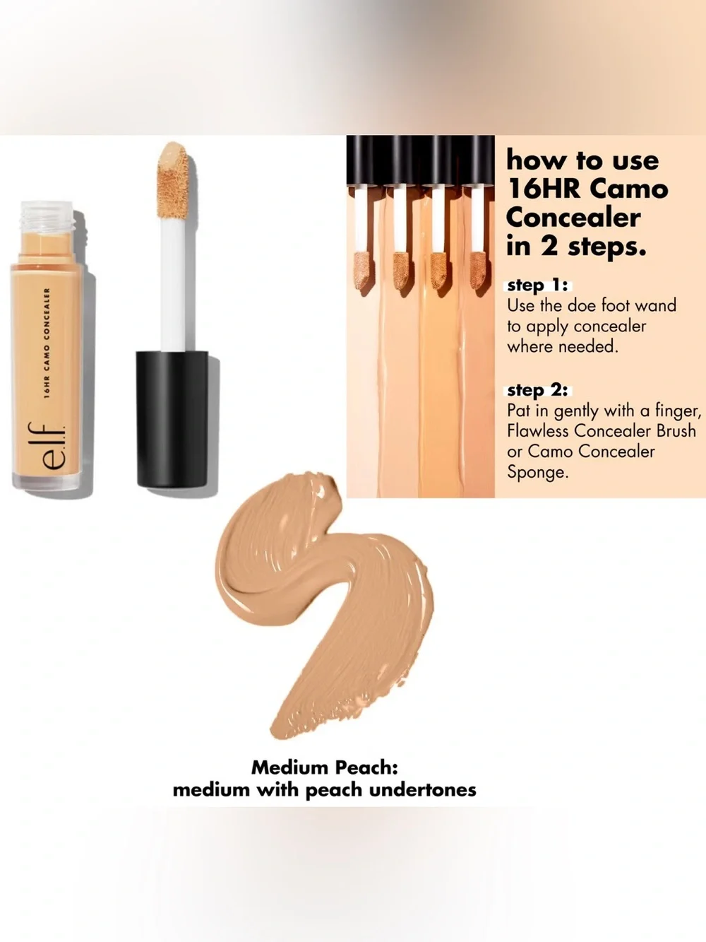 e.l.f. 16HR Camo Concealer (Medium Peach) NIB 6 ml / 0.2 fl oz